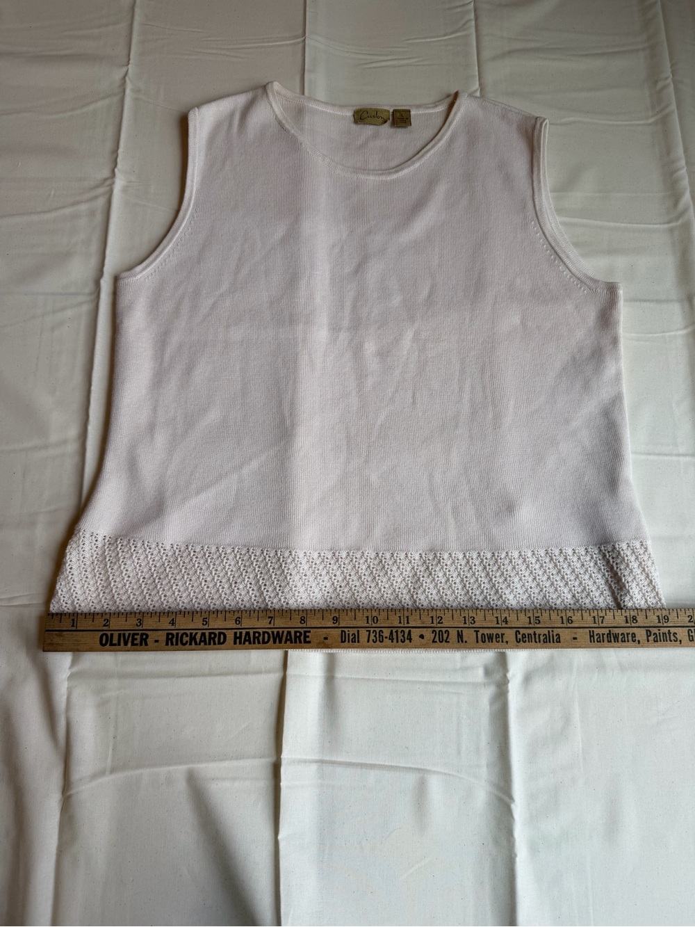 Caslon L Cream 100% Cotton Knit Tank Crochet Hem Sleeveless Top - Picture 9 of 11